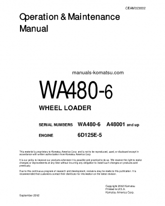 WA480-6(USA) S/N A48001-UP Operation manual (English)