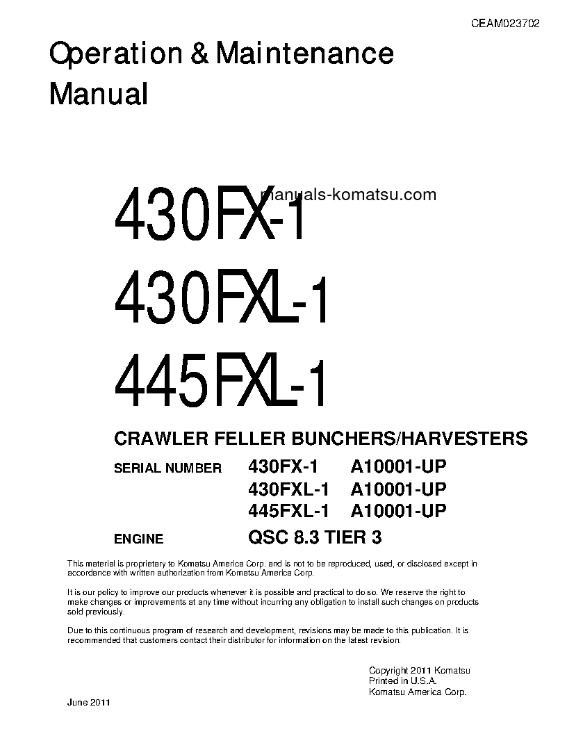445FXL-1(USA) S/N A10001-UP Operation manual (English)