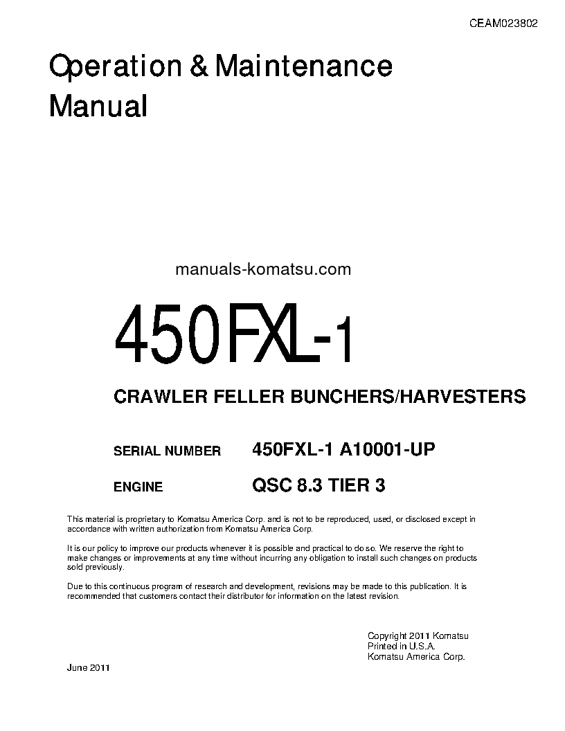 450FXL-1(USA) S/N A10001-UP Operation manual (English)