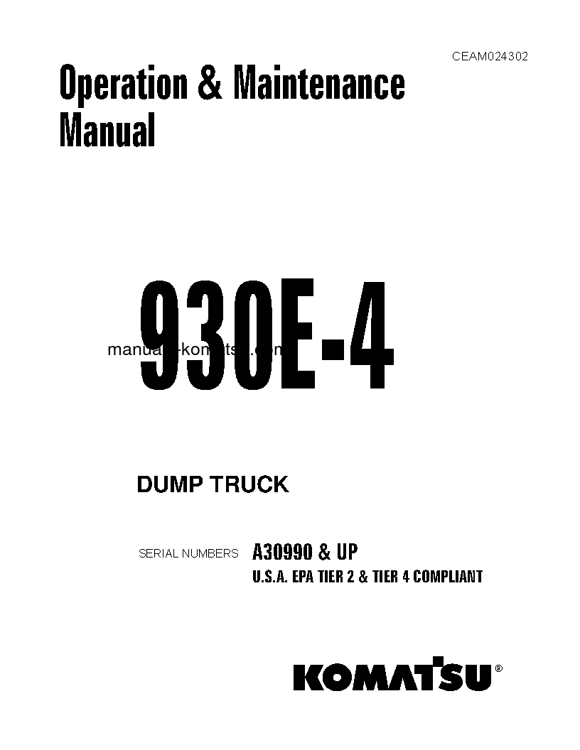 930E-4(USA)-TIER II S/N A30990-UP Operation manual (English)