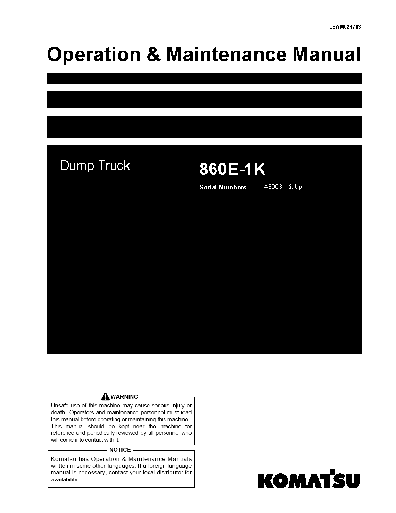 860E-1(USA)-K S/N A30031-UP Operation manual (English)