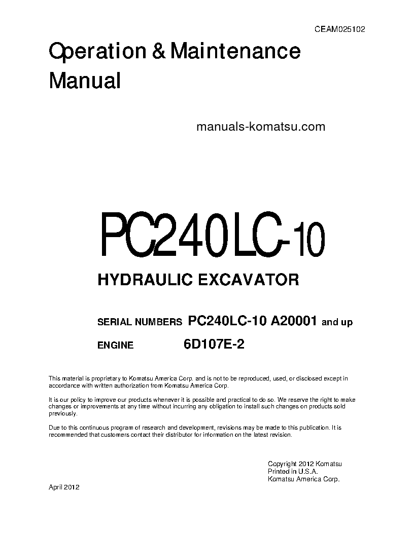 PC240LC-10(USA) S/N A20001-UP Operation manual (English)