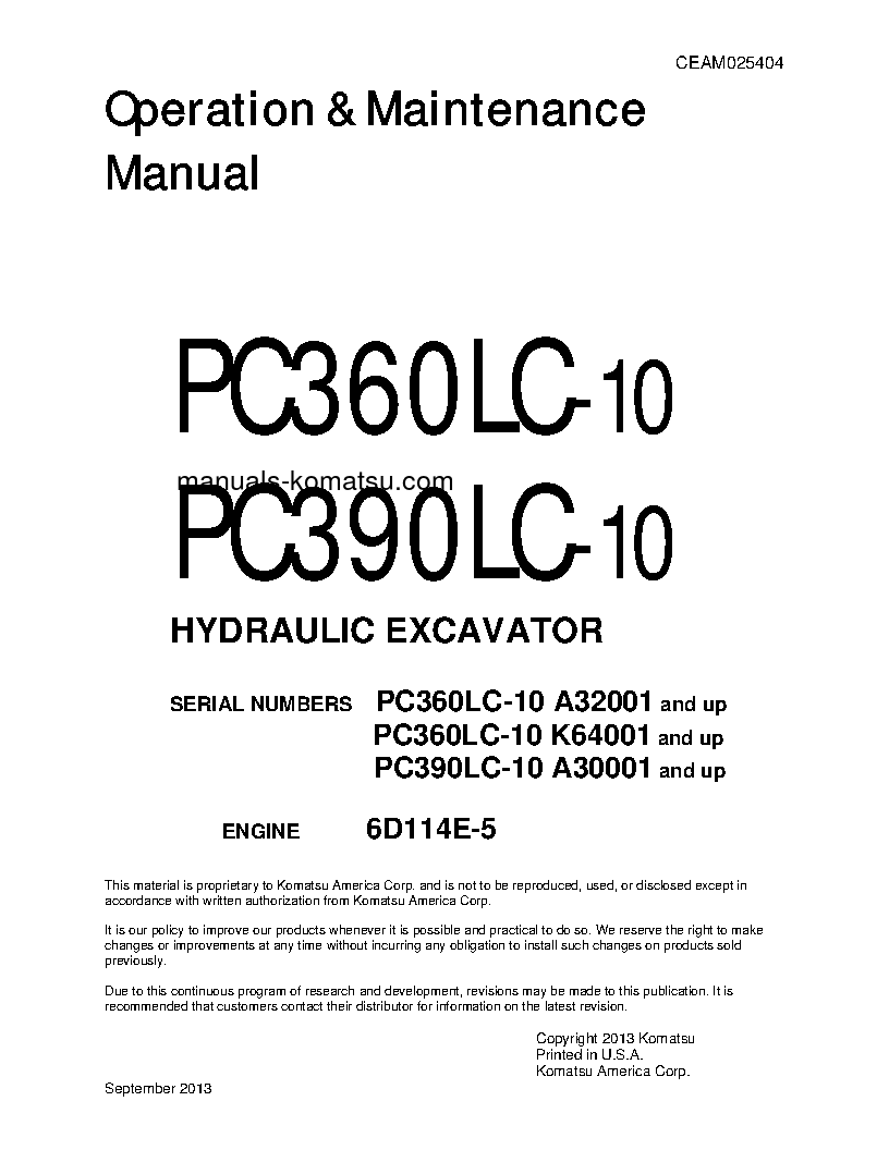 PC360LC-10(USA) S/N A32001-UP Operation manual (English)