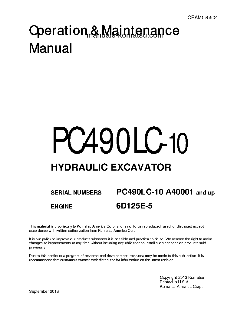PC490LC-10(USA) S/N A40001-UP Operation manual (English)