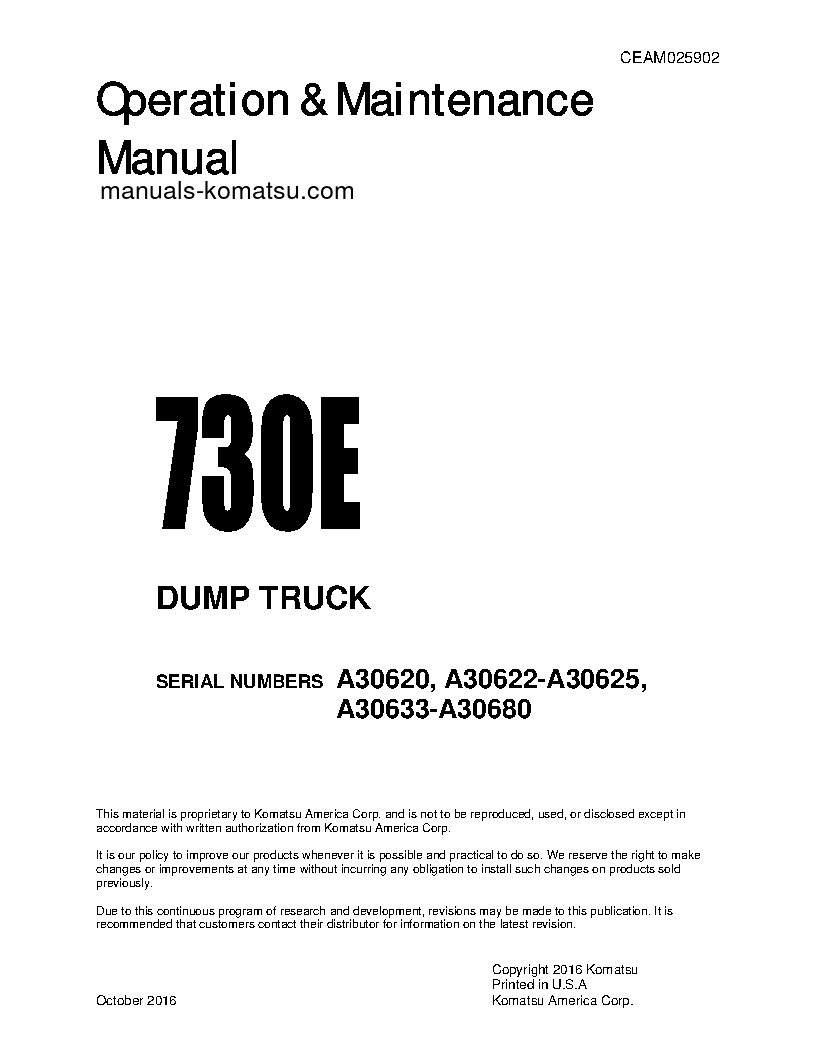 730E(USA) S/N A30622-A30625 Operation manual (English)
