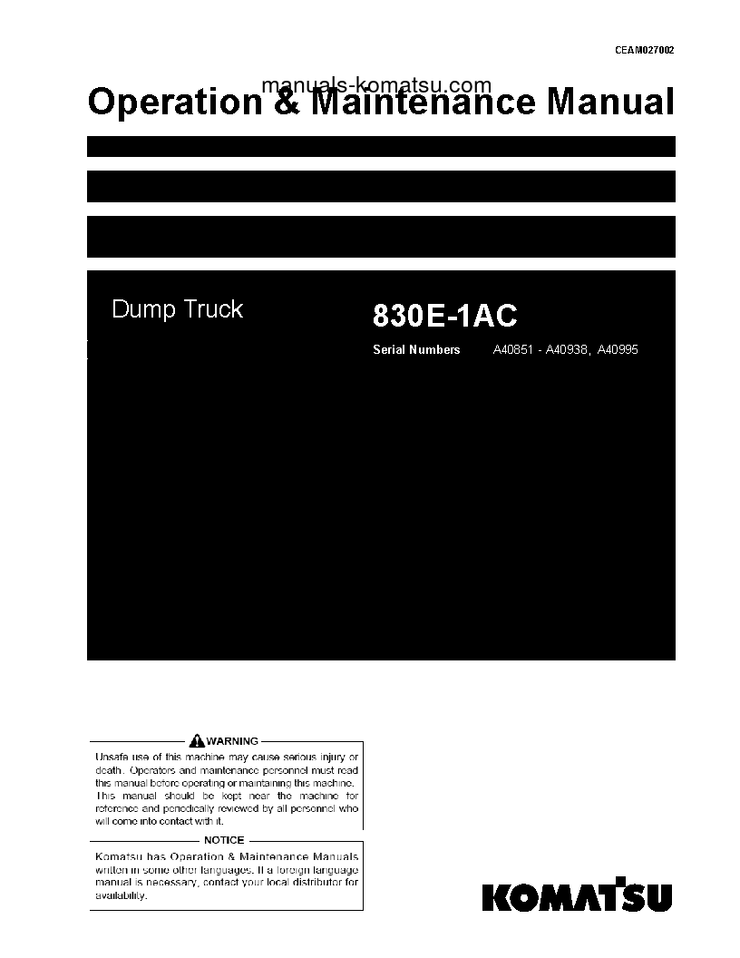 830E-1(USA)-AC S/N A40995 Operation manual (English)