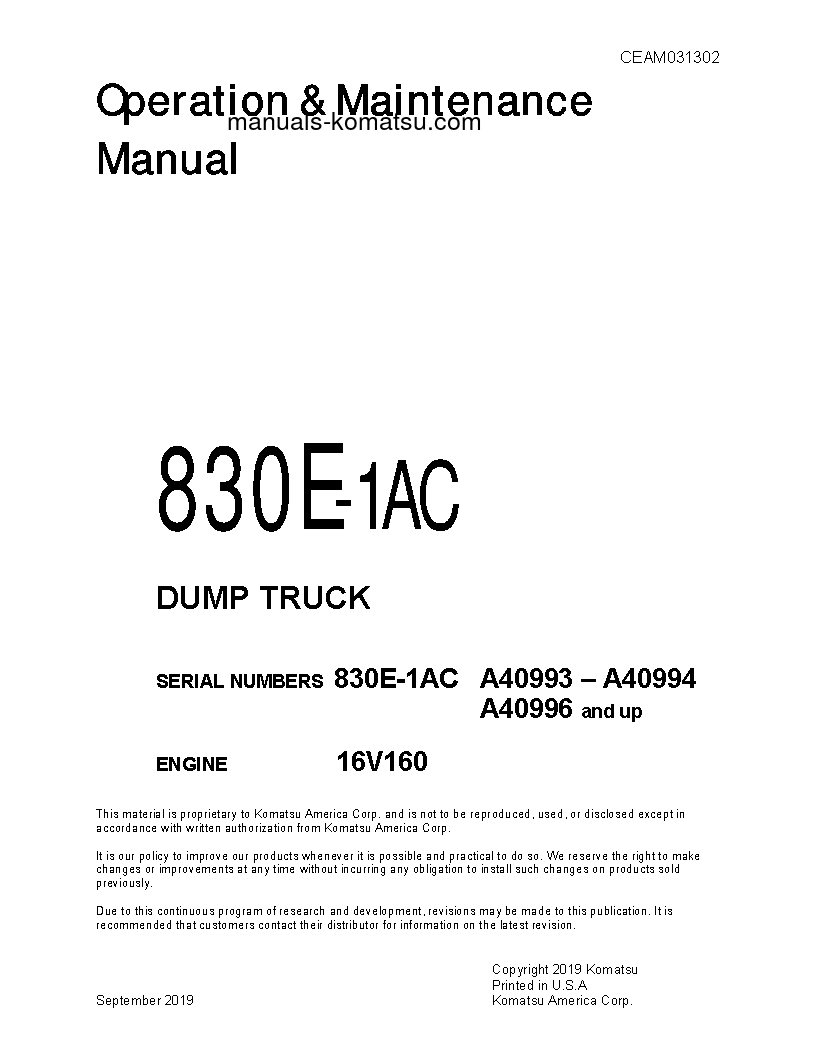 830E-1(USA)-AC S/N A40996-UP Operation manual (English)