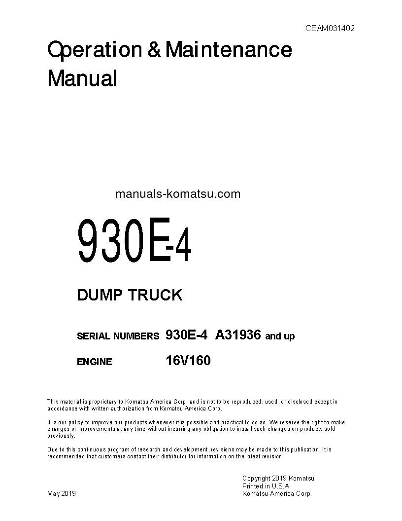 930E-4(USA) S/N A31936-UP Operation manual (English)