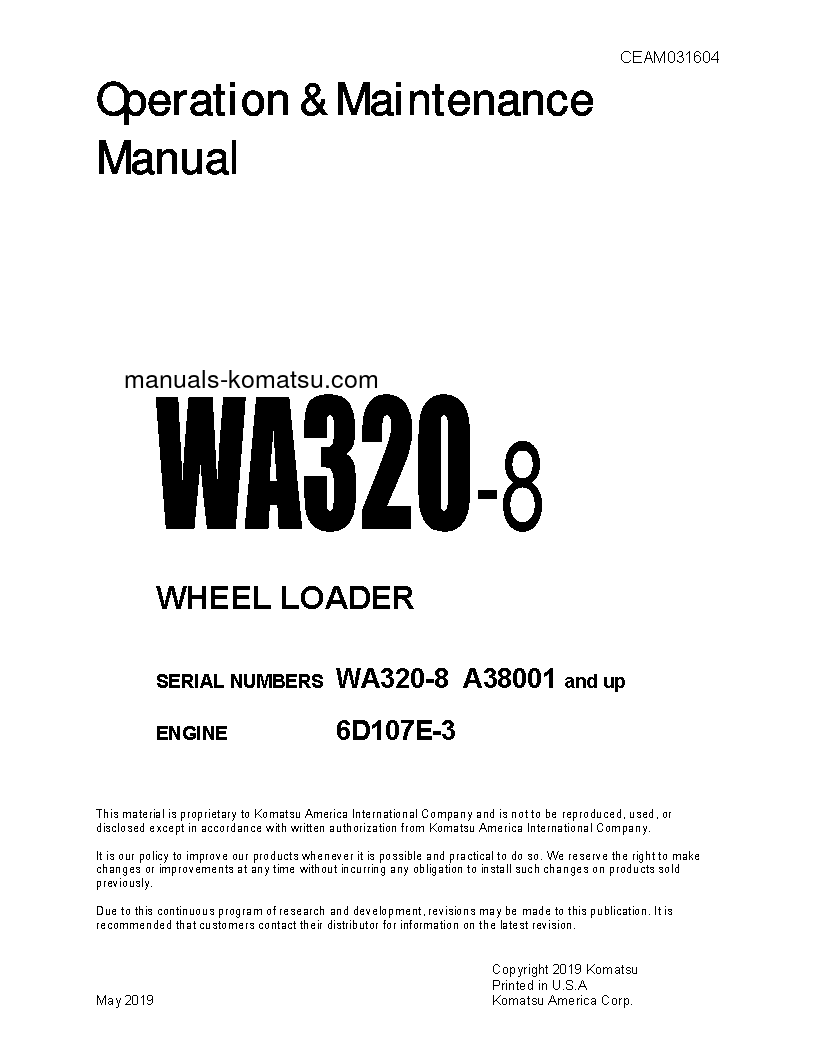 WA320-8(USA) S/N A38001-UP Operation manual (English)