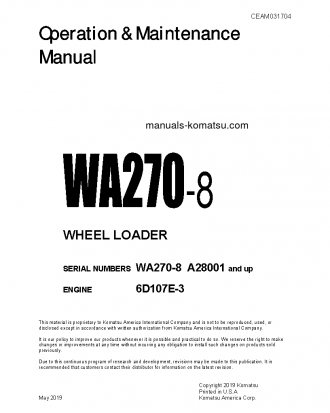 WA270-8(USA) S/N A28001-UP Operation manual (English)