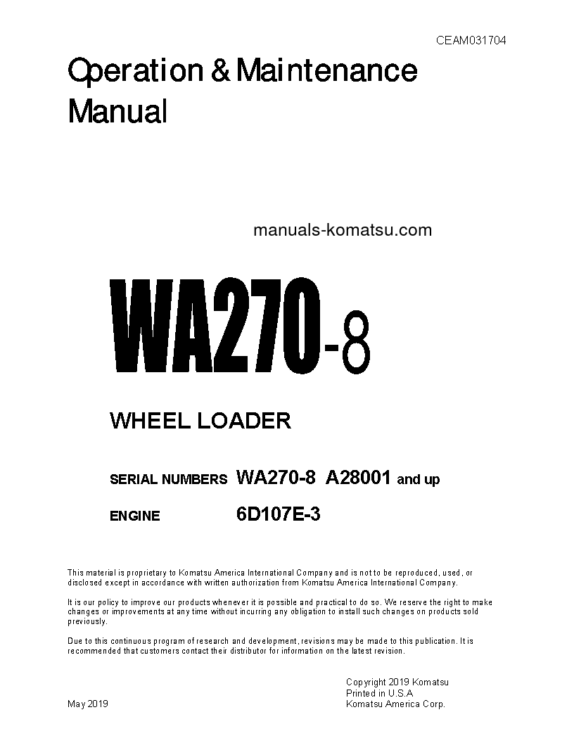 WA270-8(USA) S/N A28001-UP Operation manual (English)