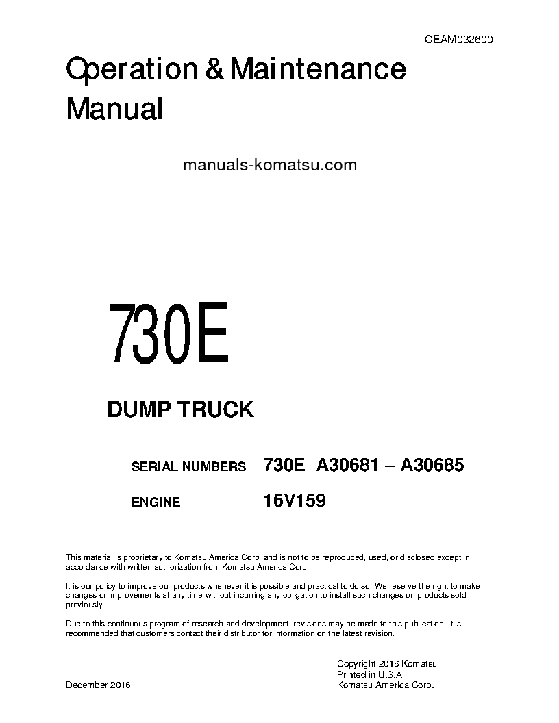 730E(USA) S/N A30681-A30685 Operation manual (English)