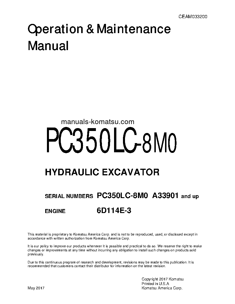 PC350LC-8(USA)-M0 S/N A33901-UP Operation manual (English)