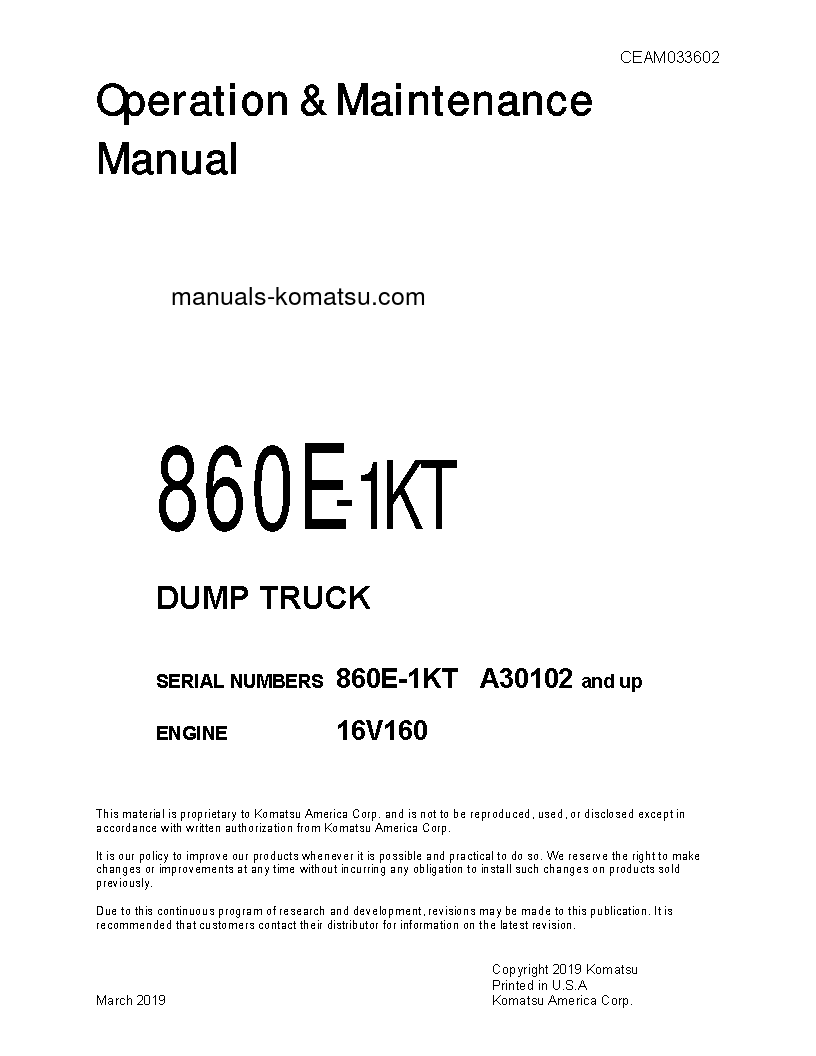 860E-1(USA)-KT S/N A30102-UP Operation manual (English)