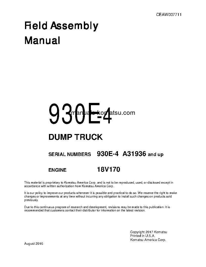 930E-4(USA) S/N A31936-UP Field assembly manual (English)