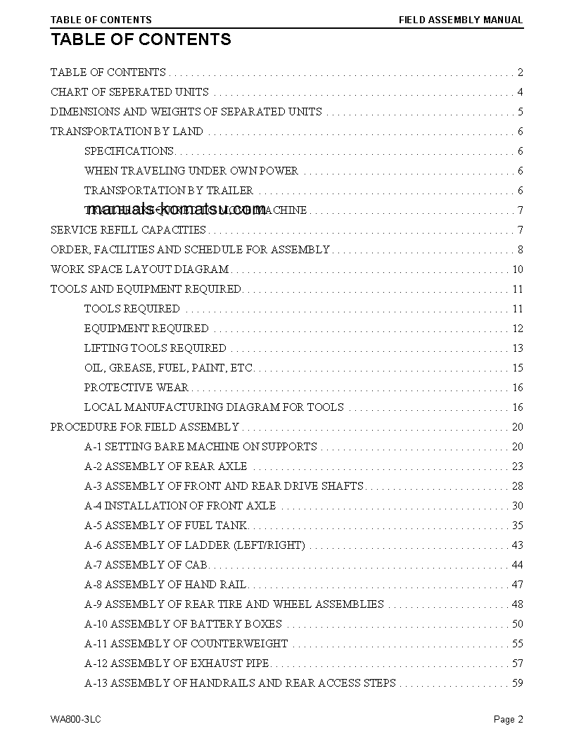 Protected: WA800-3(USA)-LC S/N A50001-UP Field assembly manual (English)