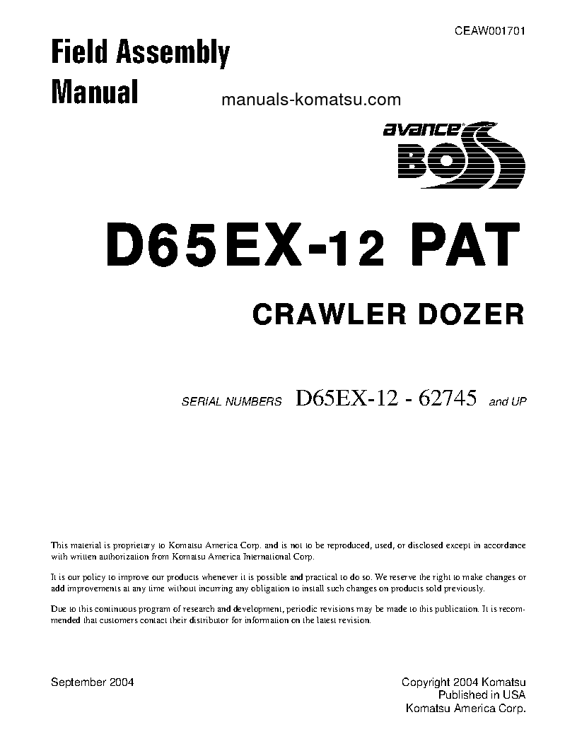D65EX-12(JPN) S/N 62745-UP Field assembly manual (English)