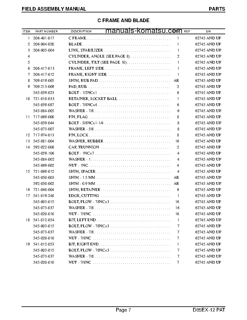 Protected: D65EX-12(JPN) S/N 62745-UP Field assembly manual (English)