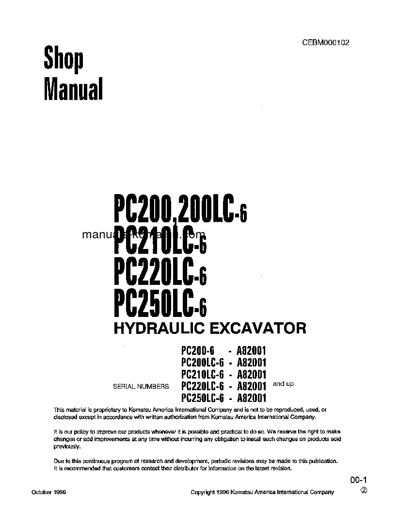 PC250LC-6(USA)-LC S/N A82001-A83000 Shop (repair) manual (English)