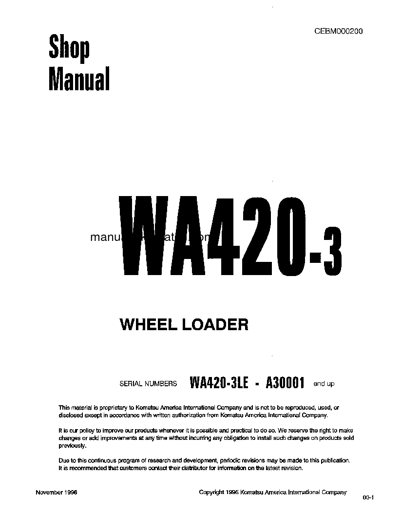 WA420-3(USA)-L S/N A30001-UP Shop (repair) manual (English)