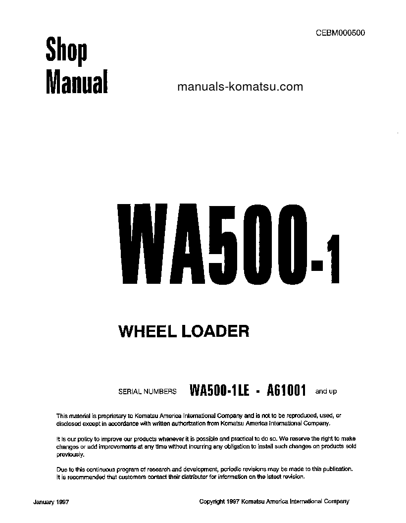 WA500-1(JPN)-LE S/N A61001-UP Shop (repair) manual (English)