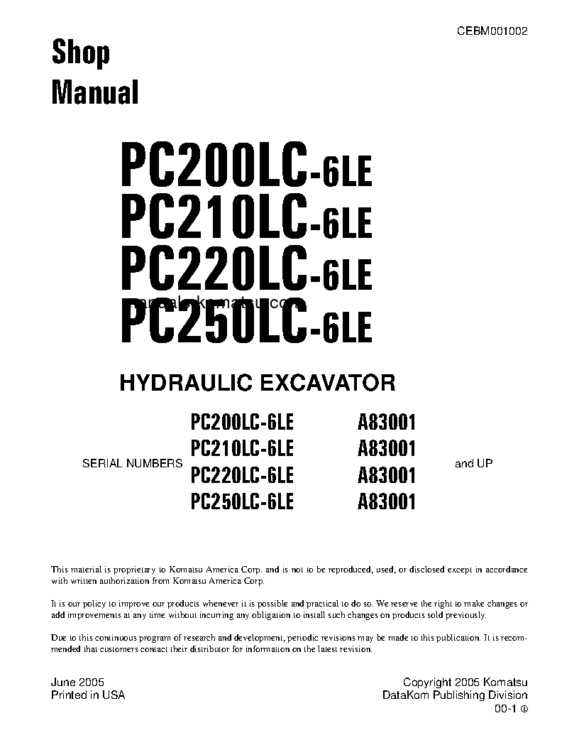PC250LC-6(USA)-LE S/N A83001-UP Shop (repair) manual (English)