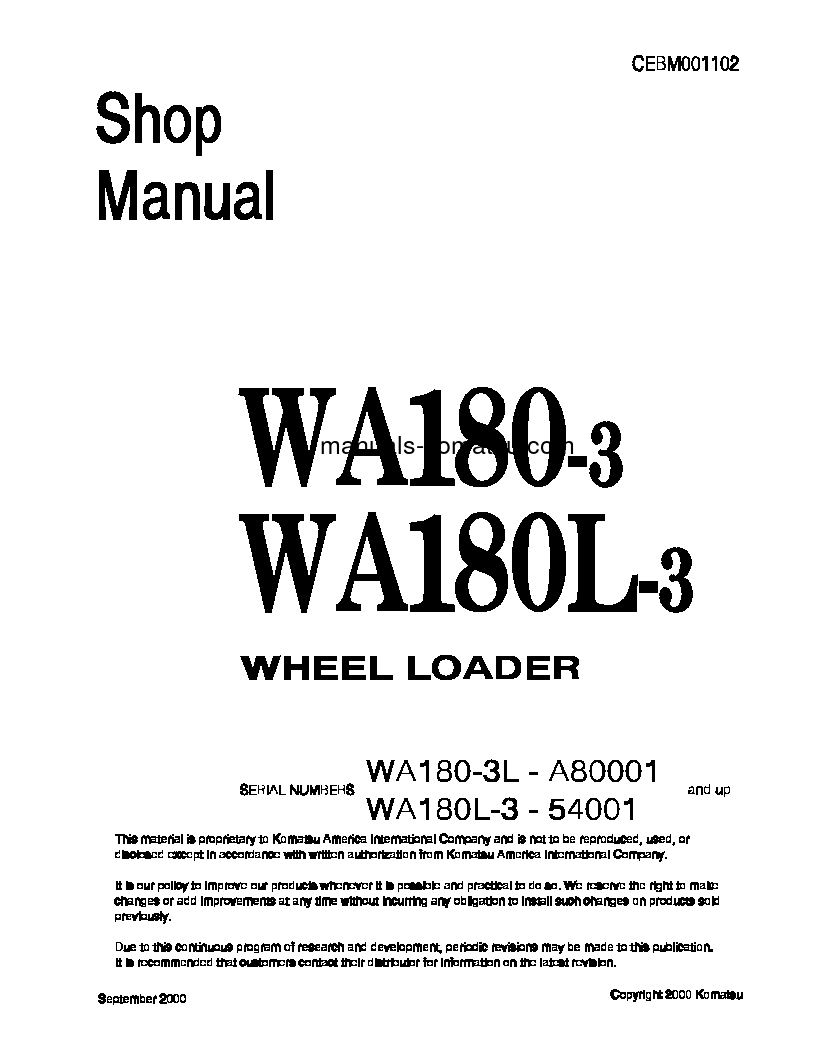WA180L-3(JPN) S/N 54001-UP Shop (repair) manual (English)