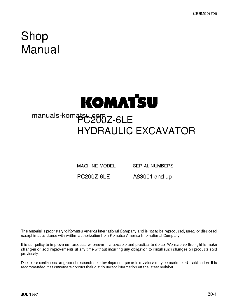 PC200Z-6(USA)-LE S/N A83001-UP Shop (repair) manual (English)