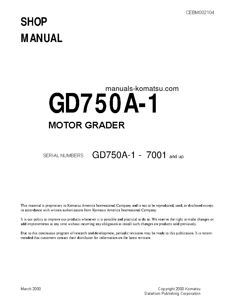 GD750A-1(USA) S/N 7001-UP Shop (repair) manual (English)