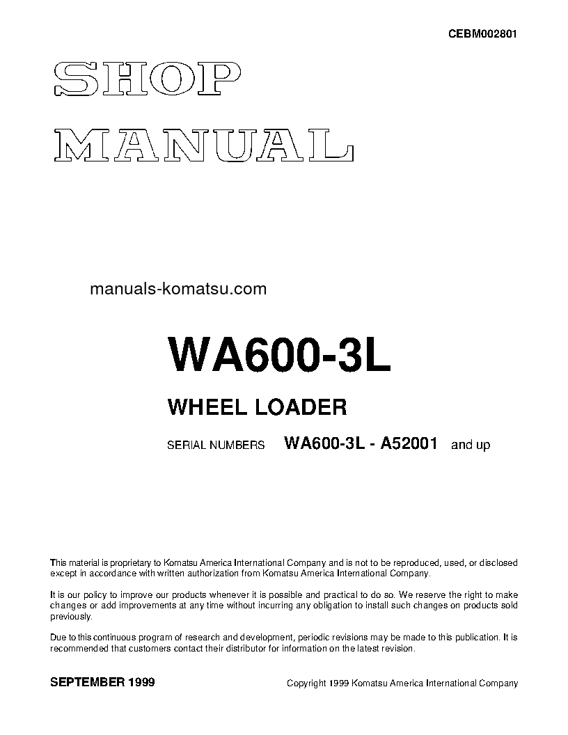 WA600-3(USA)-L S/N A52001-UP Shop (repair) manual (English)