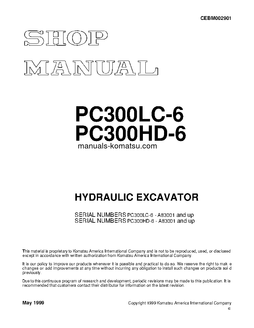 PC300HD-6(USA)-LE S/N A83001-UP Shop (repair) manual (English)