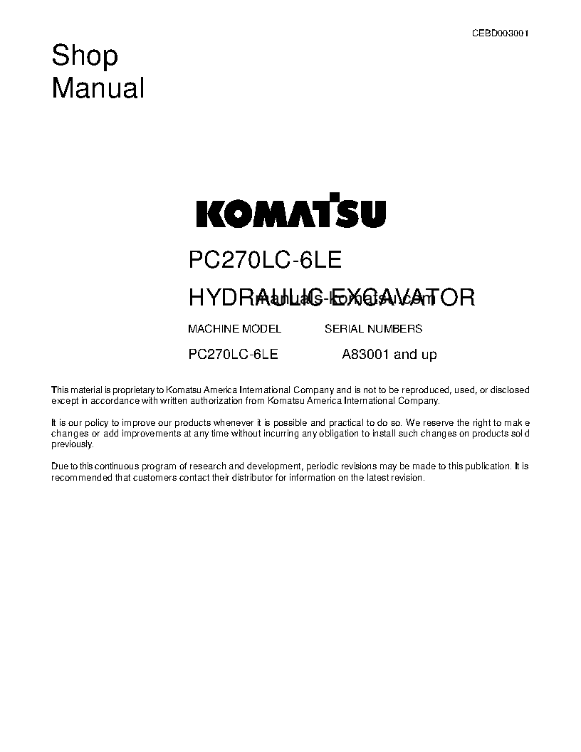 PC270LC-6(USA)-LE S/N A83001-UP Shop (repair) manual (English)