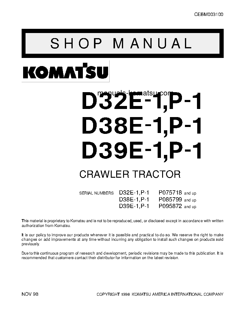 D38P-1(USA) S/N P085799-P086238 Shop (repair) manual (English)