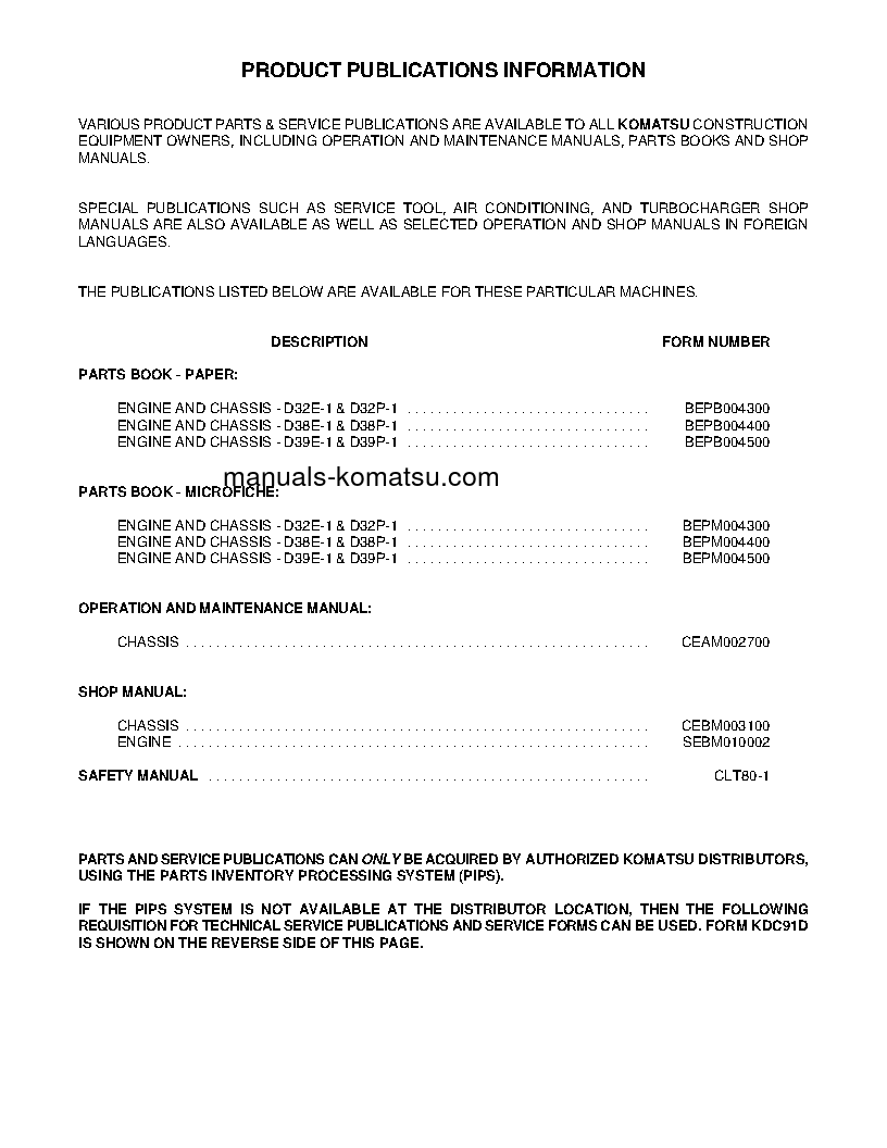 Protected: D38P-1(USA) S/N P085799-P086238 Shop (repair) manual (English)