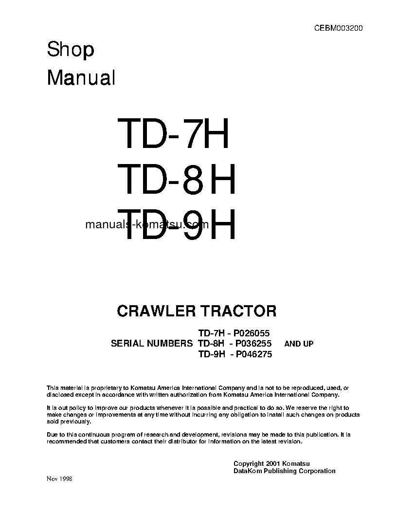 TD-9H S/N P046275-UP Shop (repair) manual (English)