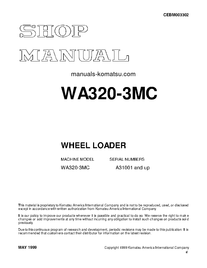 WA320-3(JPN)-MC S/N A31001-UP Shop (repair) manual (English)