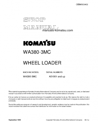 WA380-3(USA)-MC S/N A51001-UP Shop (repair) manual (English)