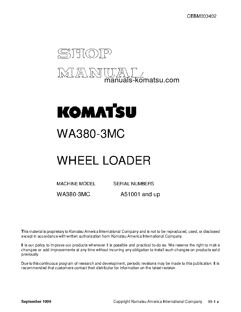 WA380-3(USA)-MC S/N A51001-UP Shop (repair) manual (English)