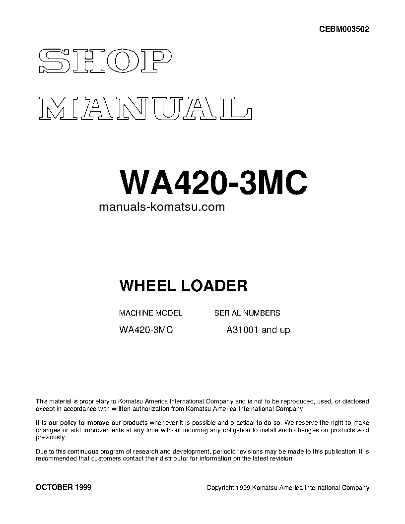 WA420-3(USA)-MC S/N A31001-UP Shop (repair) manual (English)