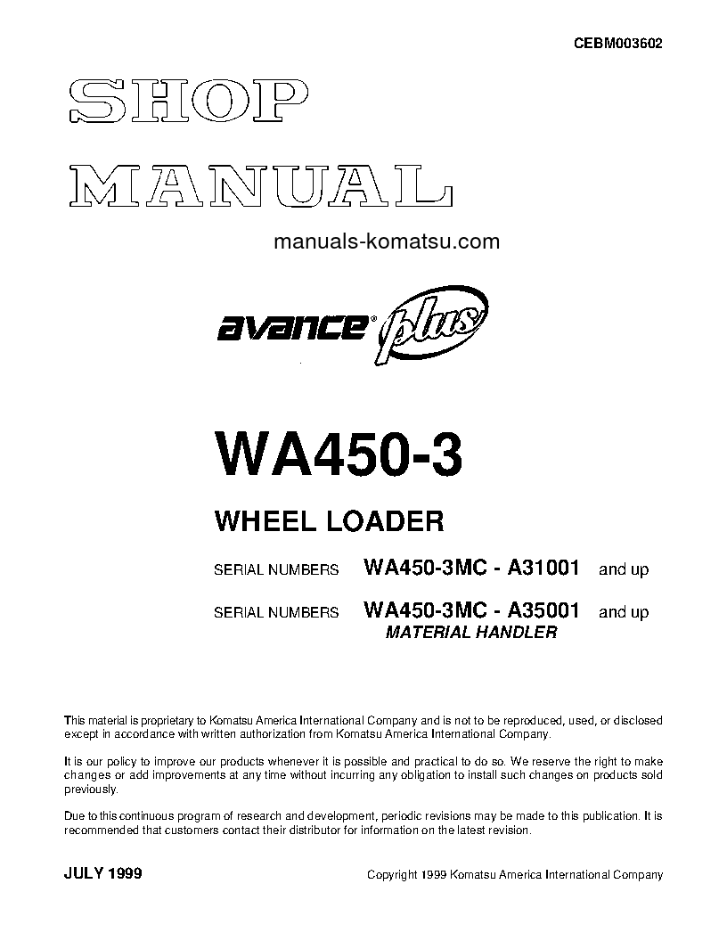 WA450-3(USA)-MC S/N A31001-UP Shop (repair) manual (English)