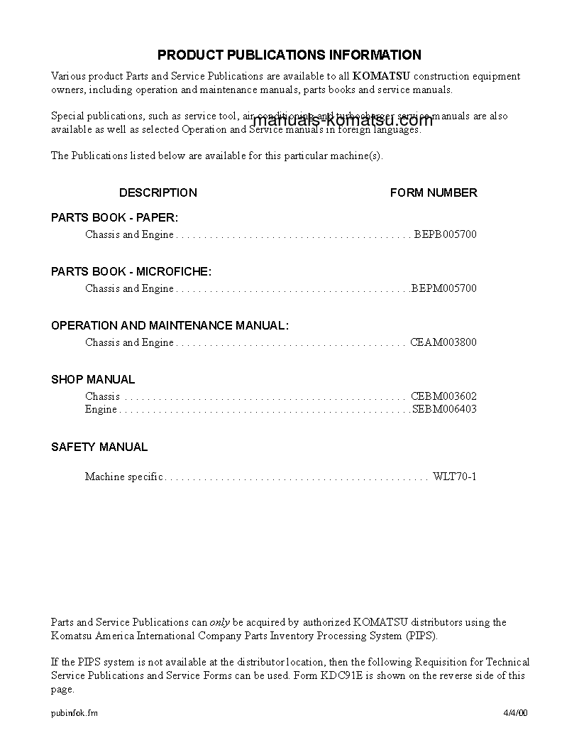 Protected: WA450-3(USA)-MC S/N A31001-UP Shop (repair) manual (English)