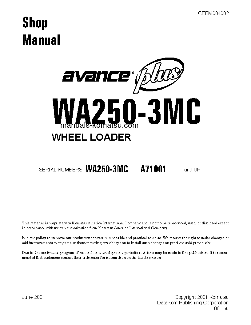 WA250-3(USA)-MC S/N A71001-UP Shop (repair) manual (English)
