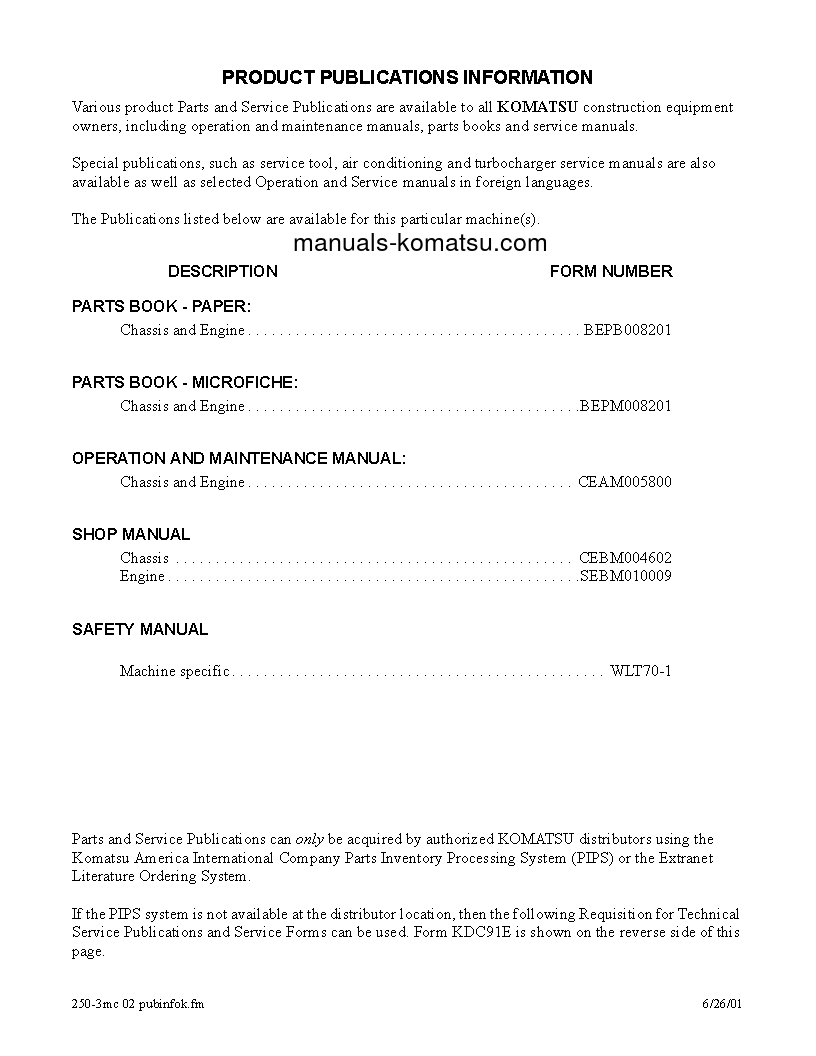 Protected: WA250-3(USA)-MC S/N A71001-UP Shop (repair) manual (English)