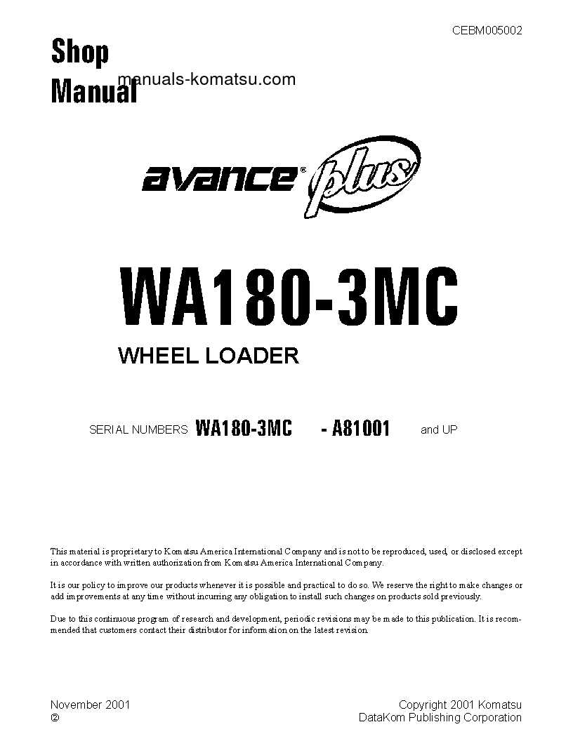 WA180-3(USA)-MC S/N A81001-UP Shop (repair) manual (English)