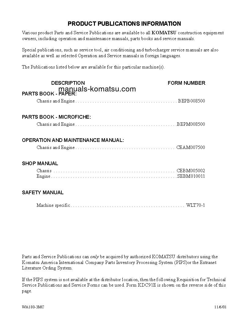 Protected: WA180-3(USA)-MC S/N A81001-UP Shop (repair) manual (English)