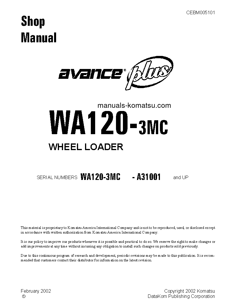 WA120-3(USA)-MC S/N A31001-UP Shop (repair) manual (English)