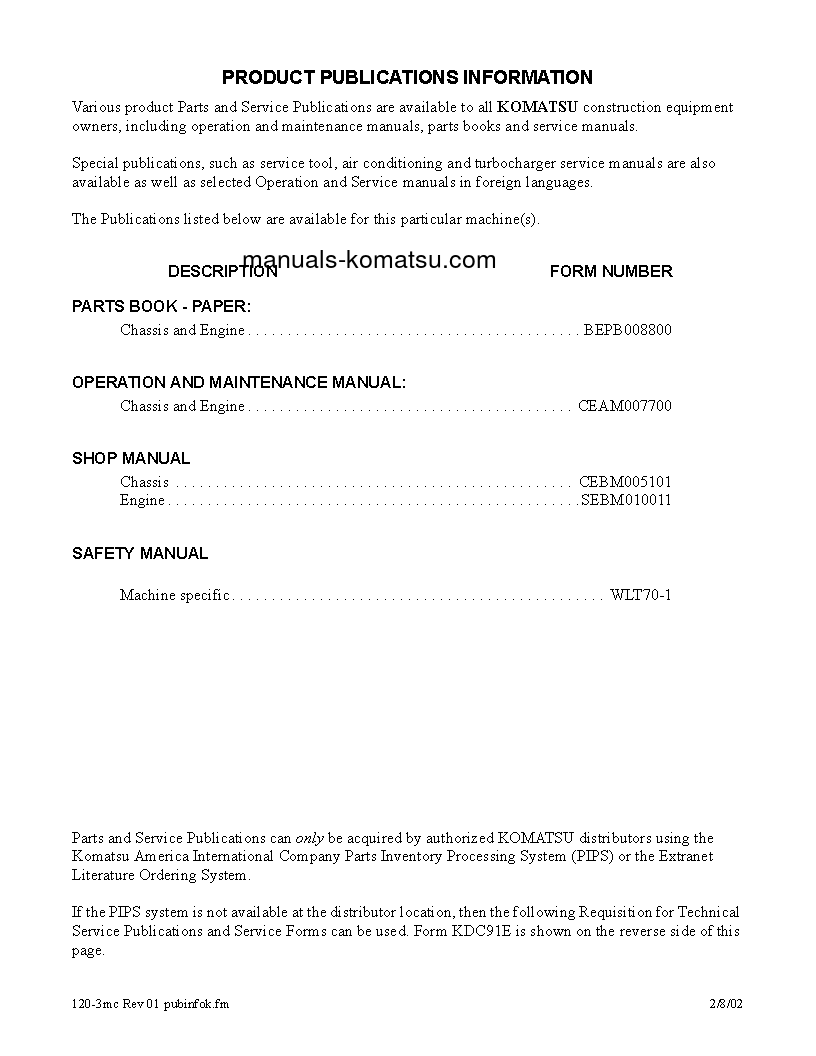 Protected: WA120-3(USA)-MC S/N A31001-UP Shop (repair) manual (English)