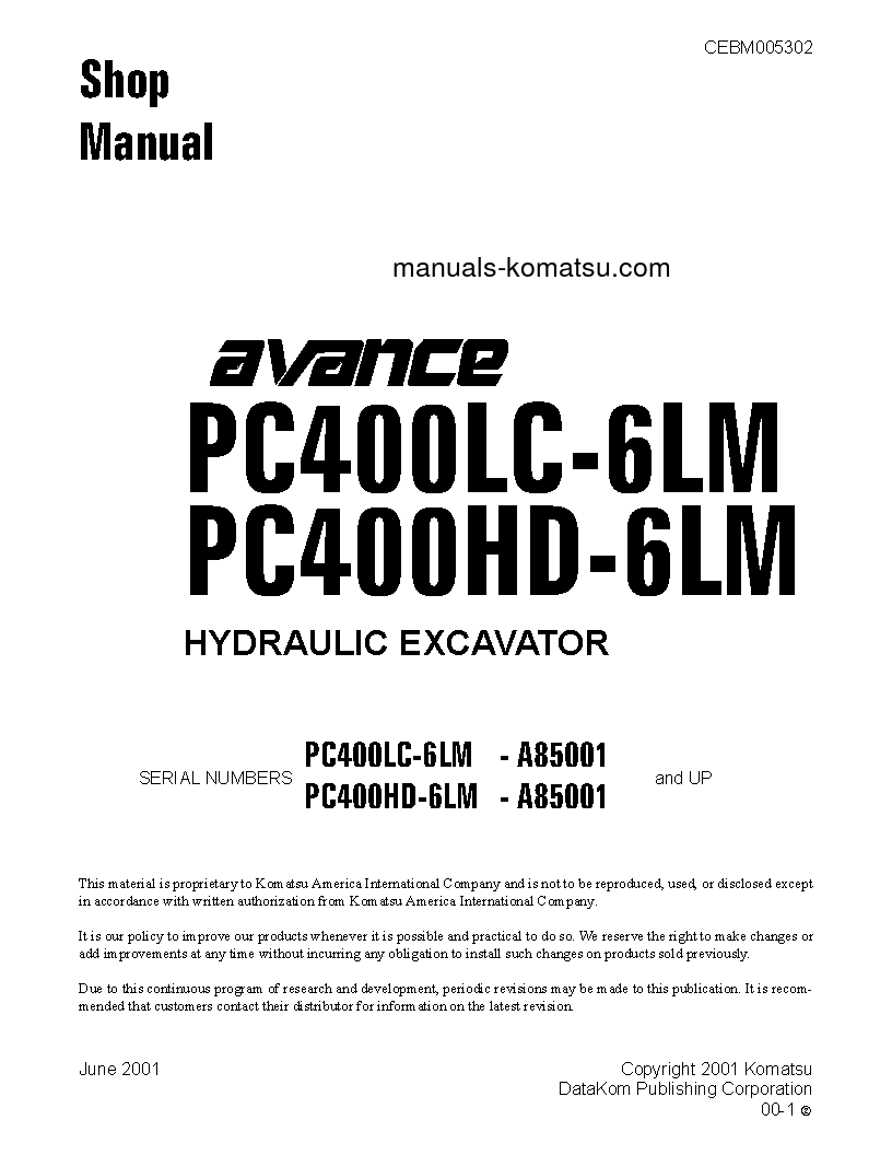 PC400LC-6(USA)-LM S/N A85001-UP Shop (repair) manual (English)