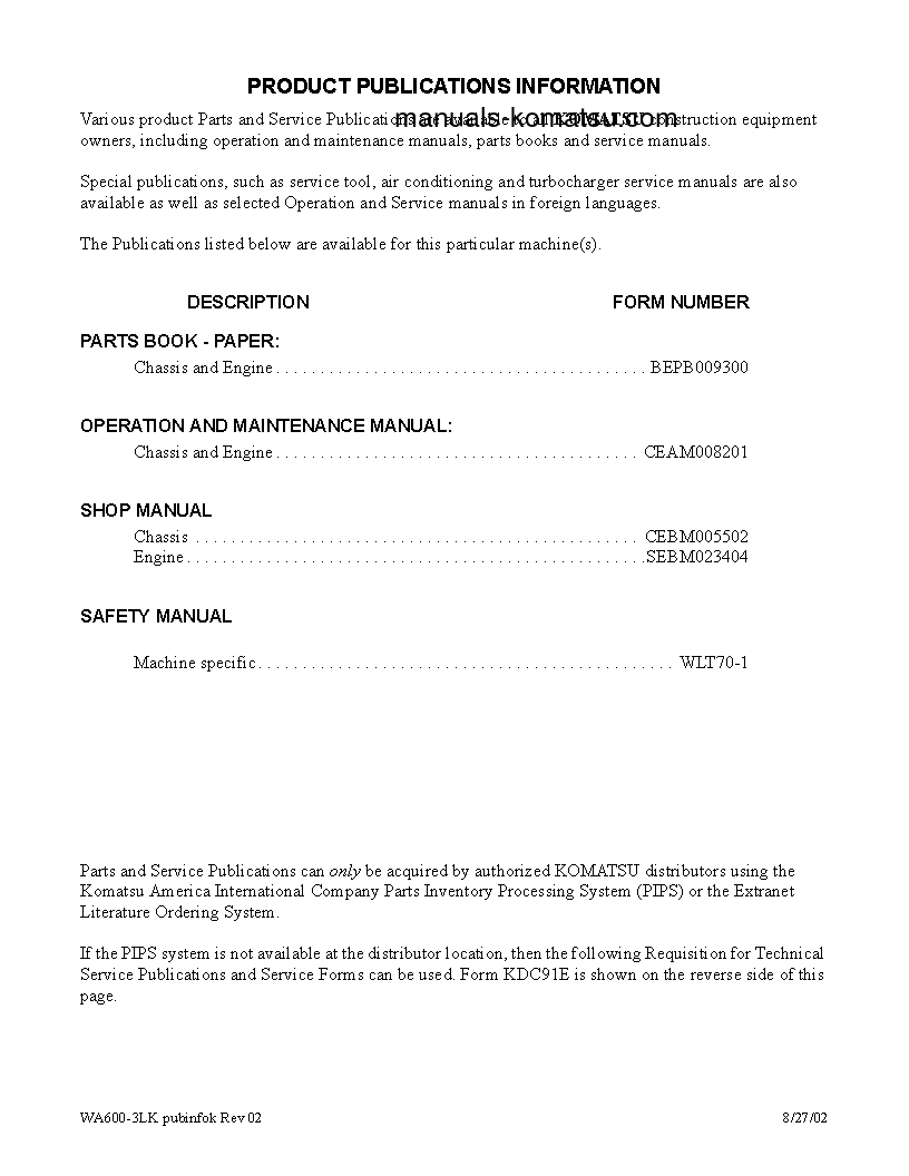Protected: WA600-3(USA)-LK S/N A53001-UP Shop (repair) manual (English)