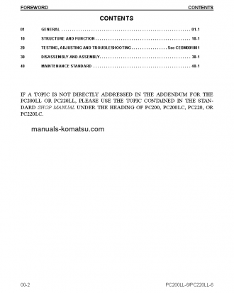PC200LL-6(USA) S/N A85001-UP Shop (repair) manual (English)